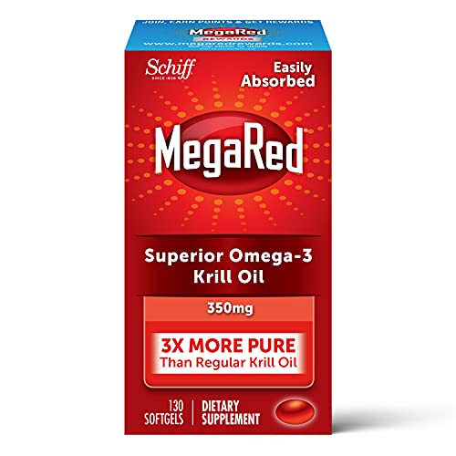 Antarctic Krill Oil 350mg Omega 3 Fatty Acid Supplement, MegaRed EPA & DHA Krill Oil Softgels (130cnt box), Phopholipids, Antioxidant Astaxanthin, Heart Health Supplement With No Fish Oil Aftertaste