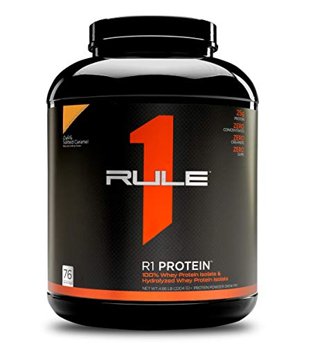 Rule One Proteins, R1 Protein - Lightly Salted Caramel, 25g Fast-Acting, Super-Pure 100% Isolate and Hydrolysate Protein Powder with 6g BCAAs for Muscle Growth and Recovery, 5 Pounds, 76 Servings