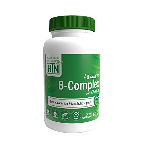 Advanced B-Complex - High Potency with 550mg Choline, B1, B2, B3, B6, Folate, B12, Biotin, B5 by Health Thru Nutrition 60 Vegecaps