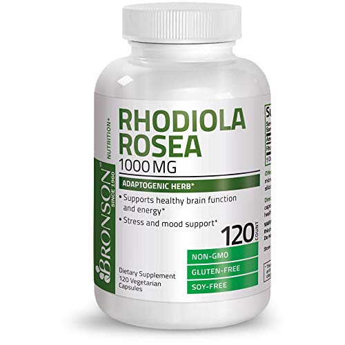 Bronson Rhodiola Rosea 1000mg Supplement - Adaptogenic Herb for Brain, Stress & Mood Support - Non-GMO, 120 Vegetarian Capsules