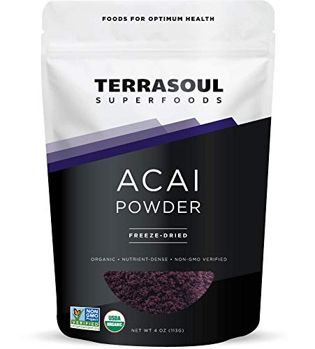 Terrasoul Superfoods Organic Acai Berry Powder, 4 Oz - Freeze-Dried | Antioxidants | Omega Fats
