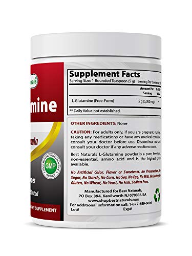 Best Naturals L-Glutamine Powder - 1 Pound - 100% Pure and Free Form - Glutamine Recovery Powder - Clinically Proven Recovery Aid for Men and Women (817716014555)