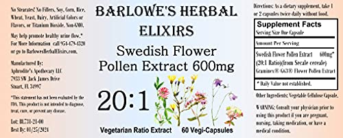 Swedish Flower Pollen Extract 20:1 - 60 500mg VegiCaps - Bottled in Glass!
