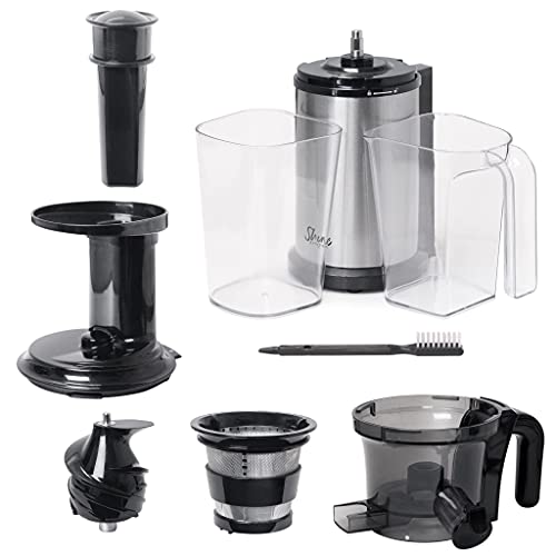 Shine Kitchen Co. by Tribest SJV-107-A Slow Juicer, 5.5 x 5.2 x 19.5, Silver, Black