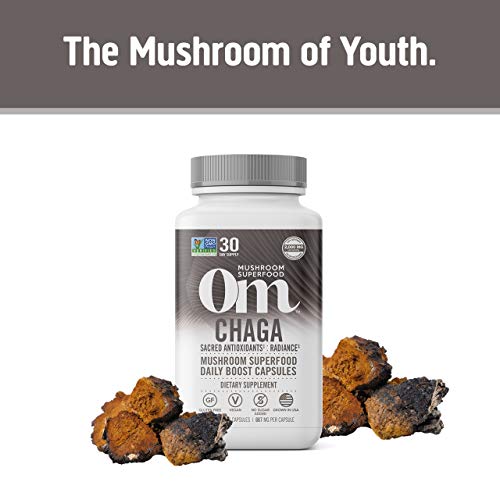 Om Mushroom Superfood Chaga Mushroom Capsules Superfood Supplement, 90 Count, 30 Days, US Grown, Sacred Antioxidants & Immune Support, Superfood Mushroom Supplement