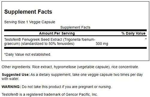 Swanson Testofen Fenugreek Extract - Ayurvedic Herbal Supplement Promoting Hormone Support for Men and Women - (60 Veggie Capsules, 300mg Each)
