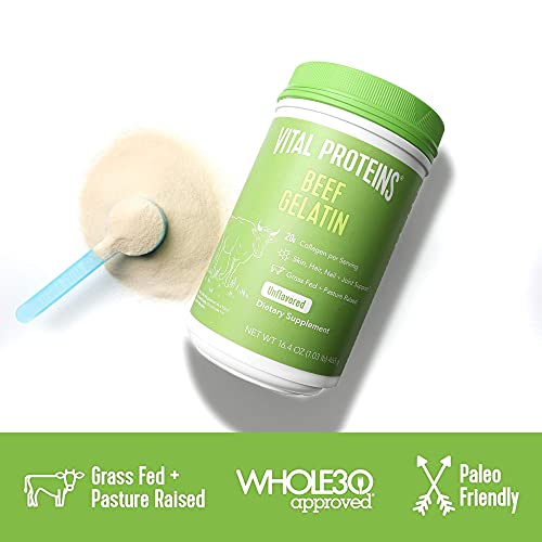 Vital Proteins Beef Gelatin : Pasture-Raised, Grass-Fed, Non-GMO (16.4 oz) - Gluten free, Dairy free, Sugar free, Whole30 Approved, and Paleo friendly