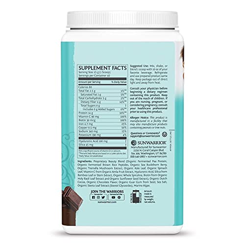 Sunwarrior Vegan Collagen Peptides Powder - Plant Based Vegan Collagen Powder, Organic Collagen Protein Powder, Hyaluronic Acid, Biotin, No Sugar, Dairy, or Soy, Non-GMO, Vegan Collagen Supplements