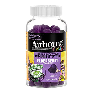 Airborne Elderberry + Zinc & Vitamin C Gummies For Kids, Immune Support Zinc Gummies with Powerful Antioxidants Vit C D & E - (130 count bottle), Delicious Elderberry Flavor