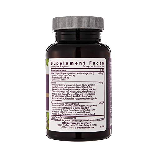 ResVitale Ultra Collagen Enhance - Anti Aging Skin Care and Joint Supplement with Hydrolyzed Collagen Peptides, Hyaluronic Acid, Resveratrol, Grape Seed Extract and DERMAVAL™ Bioactive Blend, 90 Caps