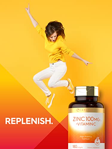 Zinc 100mg with Vitamin C | 180 Softgels | Non-GMO, Gluten Free Supplement | by Carlyle