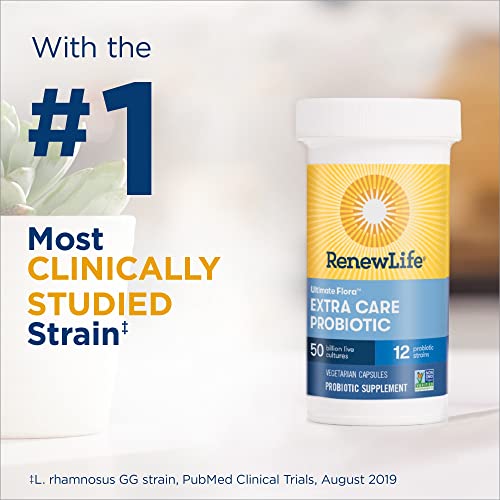 Renew Life Probiotics 30 Billion CFU Guaranteed, 12 Strains, For Men & Women, Shelf Stable, Gluten Dairy & Soy Free, 30 Capsules, Ultimate Flora Extra Care - 60 Day Money Back Guarantee