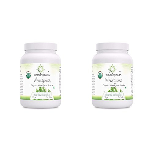 Amazing India - Certified Organic Wheatgrass Powder Helps in The Formulation of Hemoglobin, Supports Healthy Weight Management,Promotes Overall Health & Well-Being Pack of 2