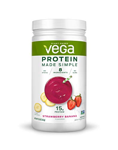 Vega Protein Made Simple, Strawberry Banana, Stevia Free Vegan Plant Based Protein Powder, Healthy, Gluten Free, Pea Protein for Women and Men, 9.3 Ounces (10 Servings)