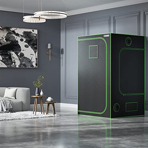 VIVOSUN 48” x 48” x 80” Hydroponic Mylar Grow Tent with Observation Window and Floor Tray for Indoor Growing – 4’ x 4’