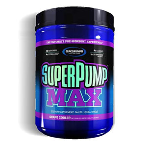 Gaspari Nutrition Super Pump Max, Pre Workout Supplement 40 Servings, Non-Habit-Forming, Sustained Energy & Nitric Oxide Booster Supports Muscle Growth, Recovery & Replenishes Electrolytes, Grape