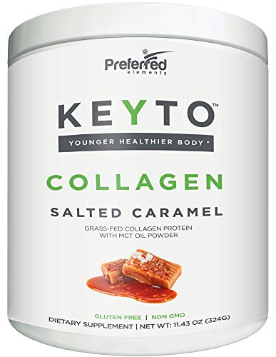 Keto Collagen Protein Powder with MCT Oil – Keto and Paleo Friendly Pure Grass Fed Pasture Raised Hydrolyzed Collagen Peptides Keyto Salted Caramel Flavor