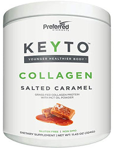 Keto Collagen Protein Powder with MCT Oil – Keto and Paleo Friendly Pure Grass Fed Pasture Raised Hydrolyzed Collagen Peptides Keyto Salted Caramel Flavor