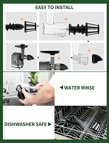 Slow Juicer Machines Cold Pressed Masticating Auger Juicer Extractor Separates Pulp for Hard Soft Vegetables and Fruits, BPA Free, Dishwasher Safe, Easy to Clean, Quiet Motor, Large Capacity with Cup