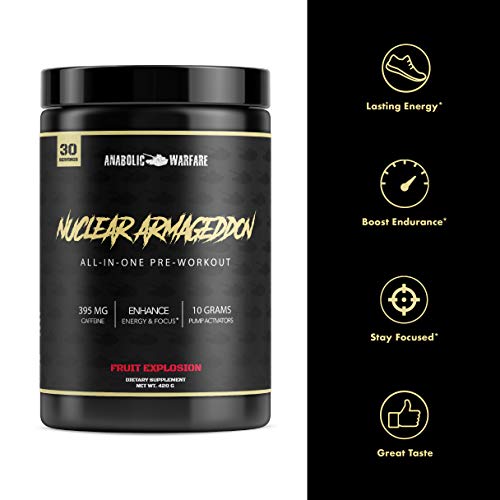 Nuclear Armageddon Pre Workout Powder by Anabolic Warfare – Pre-Workout for Men & Women with L-Citrulline, Beta Alanine Powder and Caffeine (Fruit Explosion - 30 Servings)