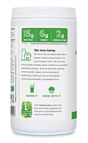 Nutiva Organic Cold-Pressed Raw Hemp Seed Protein Powder, Peak Protein, 16 Ounce, USDA Organic, Non-GMO, Whole 30 Approved, Vegan, Gluten-Free & Keto, Plant Protein with Essential Amino Acids