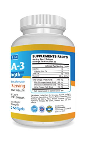 Max Omega 3 Fish Oil Pills - Triple Strength Fish Oil Supplement (2000 mg Total Omega 3 Fatty Acids: 600mg DHA + 800 mg EPA per Serving)