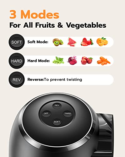 Slow Masticating Juicer, Qualeben Cold Press Juicer Machines with 3’’ Feed Chute for Whole Fruit Vegetable, Slow Juicer Extractor with 2 Modes/Reverse Function, 2 Portable Bottles, Recipes and Brush