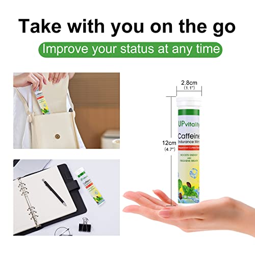 Upvitality Sugar Free Caffeine Mints-100mg Caffeine & Vitamin B Caffeine Gum, Boost Energy and Focus & Stay Awake Energy Gum,1 Mint Replaces 1 Coffee, Caffeine Candy & Gummies, Chews.(4 Pack,60 Mints)