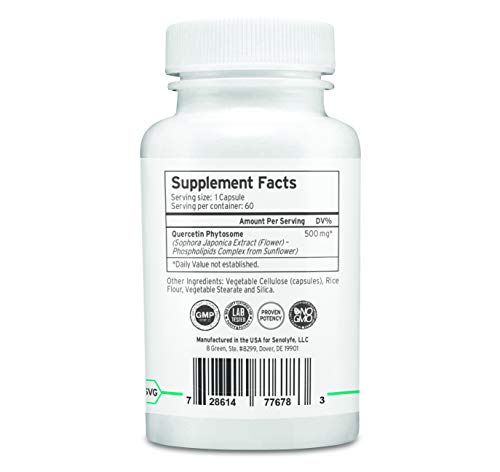 Quercetin Phytosome 500 | 500mg Quercetin Phytosome | Cellular Health, Cardiovascular Support & Antioxidant | Anti-Aging Longevity Support