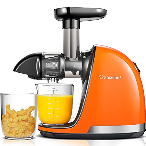 amzchef Cold Press Juicer, Slow Masticating Juicer Machines with Reverse Function Anti-Clogging, Quiet Motor Slow Juicer Extractor with Brush, Fruit Juicer with Plastic Wrench, for High Nutrient Fruit & Vegetable Juice