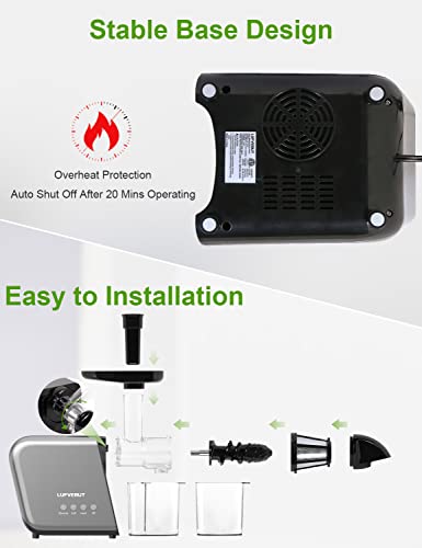 Slow Juicer Cold Press Juicer Masticating Juicer Machines Juice Extractor for Celery Kale Ginger Kiwi Carrot Quiet Easy to Clean High Yield Drier Pulp BPA-Free Reverse Function for Vegetables & Fruits