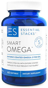 Essential Stacks Burpless Fish Oil Omega 3 - Triple Strength (1400mg EPA DHA Per Serving), Enteric Coated, Molecularly Distilled & No Fishy Burps OR Aftertaste.