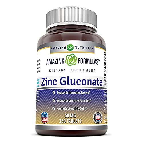 Amazing Formulas Zinc Gluconate 50mg Tablets (Non-GMO, Gluten Free) - Supports Immune System - Supports Enzymes Function - Promotes Healthy Skin (250 Count (Pack of 1))