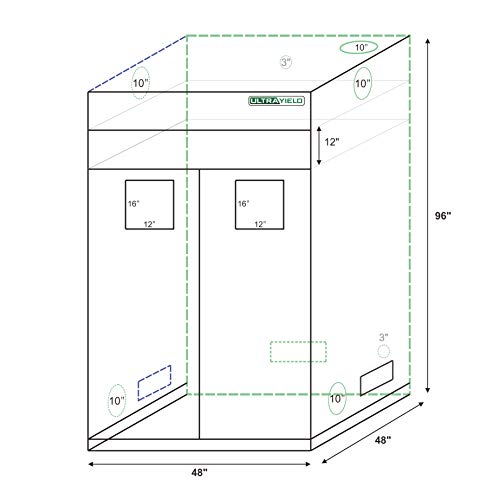 ULTRA YIELD 48"x48"x84" + 12" Extension Grow Tent - 1680D Mylar Professional Indoor Growing Tents - Use for Hydroponics Growing System - 4x4
