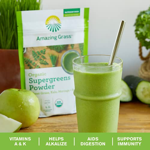 Amazing Grass Super Greens Booster: Greens Powder with Spirulina, Moringa, Wheat Grass & Kale Smoothie Booster, Chlorophyll Providing Greens, 5.29ounce