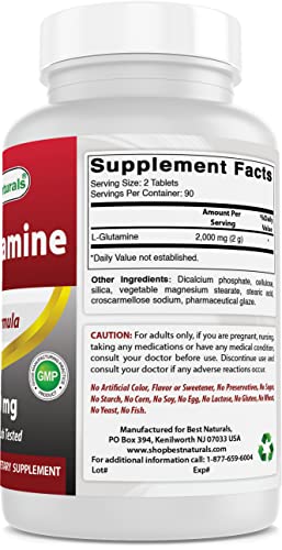 Best Naturals L-Glutamine 1000 mg 180 Tablets (180 Count (Pack of 3))