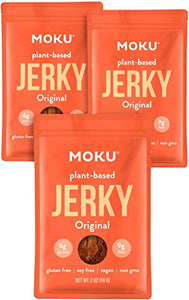 Moku Plant-Based Mushroom Jerky (3 Pack) Vegan Jerky, Gluten-Free, Soy-Free, Non-GMO Vegan Snacks, Vegan Meat No Artificial Sweetener Vegan Food, 2 oz ea (Original, 2 Oz (Pack of 3))