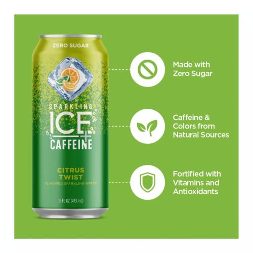 Sparkling Ice +Caffeine 16 Ounce, 4 Flavor Variety Pack of 12 Cans with By The Cup Coasters
