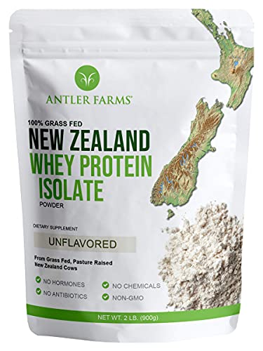 Antler Farms - 100% Grass Fed New Zealand Whey Protein Isolate, Unflavored, 30 Servings, 2 lbs - Delicious, Cold Processed, Rapidly Absorbed, Keto Friendly, NO-Hormones, NO-GMOs