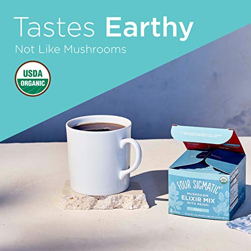 Four Sigmatic Reishi Mushroom Elixir, Organic Reishi Mushroom Powder with Tulsi & Mint, Support Stress & Sleep, Decaf, Pack of 20