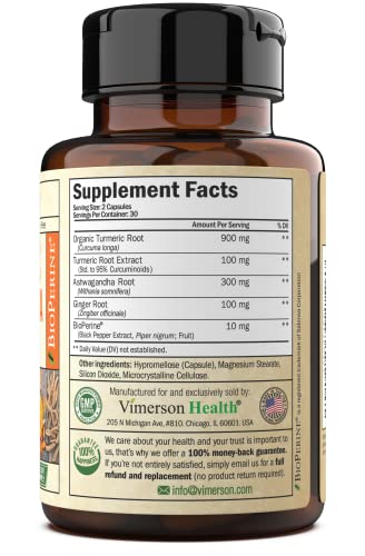 Turmeric Curcumin Ashwagandha, Ginger, Bioperine. Occasional Joint Discomfort Relief Supplement. Antioxidant Properties for Healthy Thyroid and Adrenal Support, and Balanced Cortisol Levels.