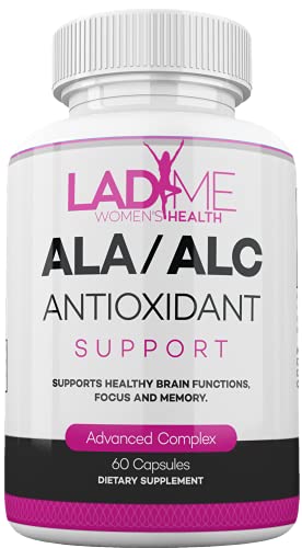 ALA / ALC Extra Strength Supplement - Alpha Lipoic Acid with Acetyl L-Carnitine 850 mg ALCAR Amino Acid Source for Brain Function, Memory, Focus, Antioxidant Support for Women by Ladyme 60 Capsules