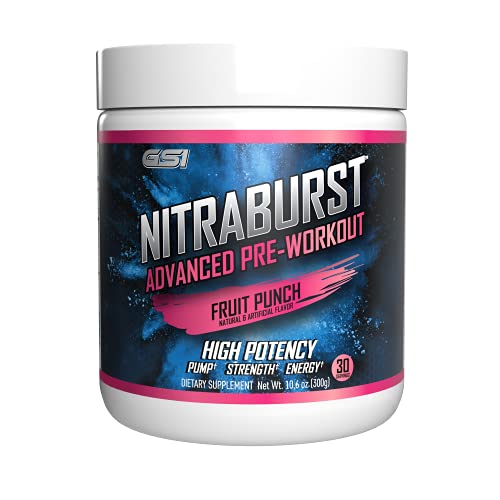 Giant Sports International NITRABURST Pre Workout Powder, Increase Blood Flow, Boosts Strength and Energy, Improve Exercise Performance, Creatine Free (Fruit Punch, 30 Servings)