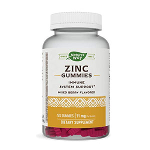 Natures Way Zinc Gummies, Supports Immune Function*, 11 mg per Gummy, Mixed Berry Flavored, 120 Gummies