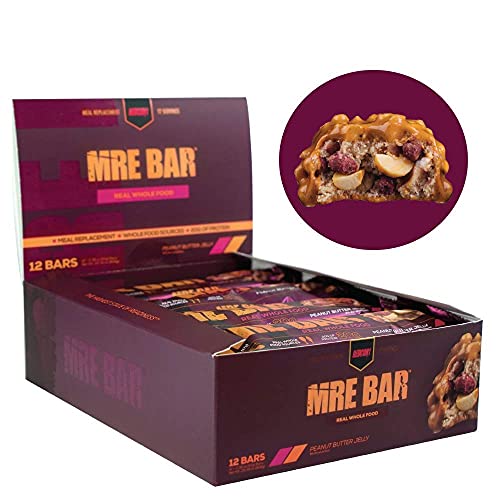 Redcon1 MRE Bar - Meal Replacement Protein Bar (1 Box / 12 Bars), Real Whole Food Sourced Protein, Real Food Taste, 20g Protein (Peanut Butter Jelly)