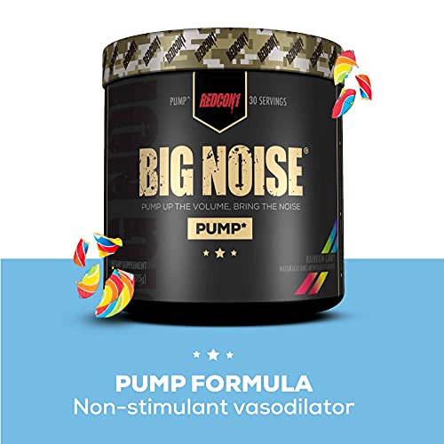 Redcon1 Big Noise Pump Formula (30 Servings) - Non-Stim, Increased Energy and Focus, Vasodilator, Intense Pumps (Rainbow Candy)