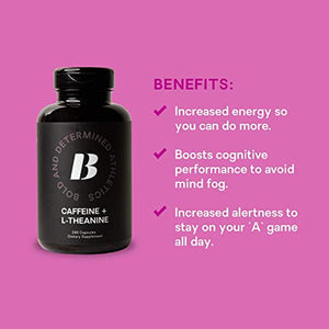 Bad Athletics Caffeine 100mg + L-Theanine 100mg Capsules | Focus & Energy | Nootropics Supplement | 240 Servings