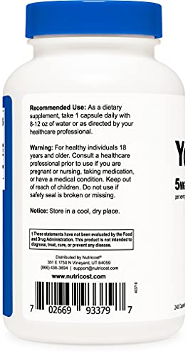 Nutricost Yohimbine HCl 5mg, 240 Capsules (2 Bottles) - Extra Strength - Gluten Free & Non-GMO