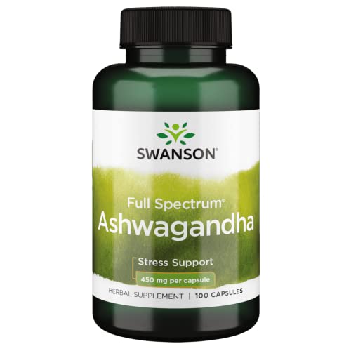 Swanson Ashwagandha Powder Supplement-Ashwagandha Root & Aerial Parts Supplement Promoting Stress Relief & Energy Support-Ayurvedic Supplement for Natural Wellness (100 Capsules, 450mg Each)