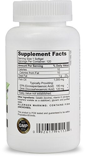 The Inner Health Fish Oil EPA DHA Omega 3 Supplement - Promoting Healthy Heart, Joints, Eyes and Skin - 1000 Mg Marine Lipid Concentrate - Manufactured in The USA - 120 Softgels